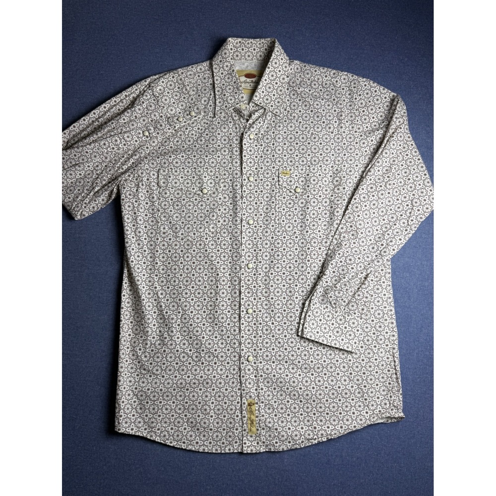 Larry Mahan Mens Western Pearl Snap Shirt Brown White Medallion LM10307013 M
